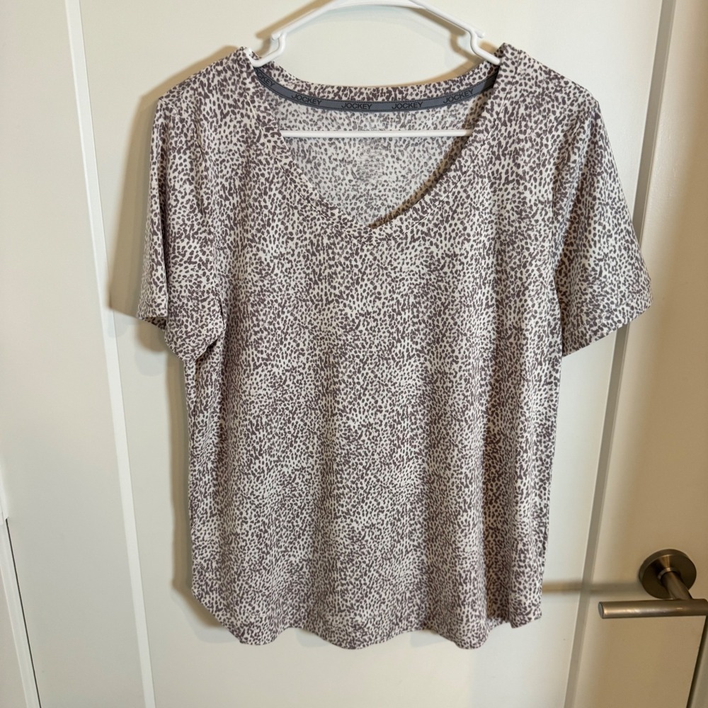 Jockey‎ Women's Animal Print V Neck Short Sleeve T Shirt Top Size Medium